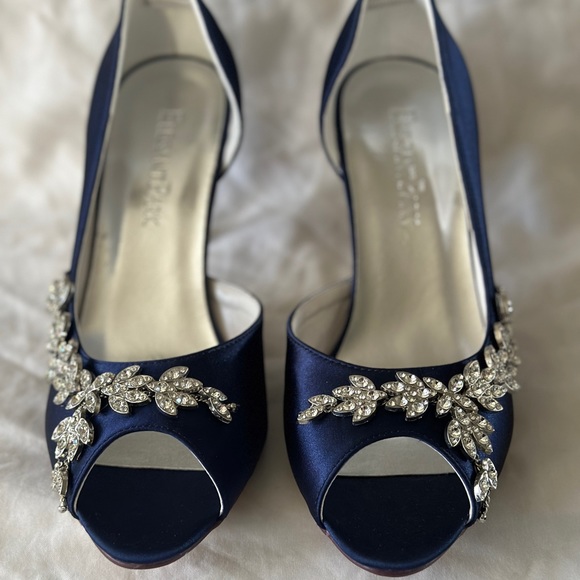 ElegantPark Navy Satin Rhinestone Glitter Bridal Wedding Pumps 3-1/4” Heel NWOT - Picture 4 of 9